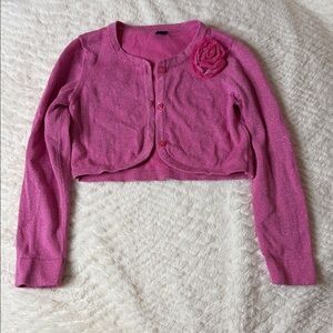 Girls Pink Cropped Cardigan with Floral Accent
